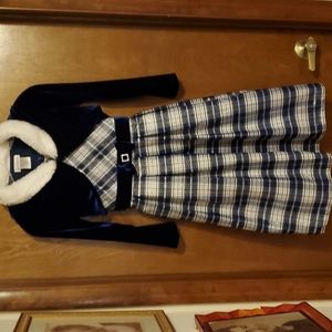 Girls Formal Blue White Silver Plaid Dress with Velvet Jacket Size 14